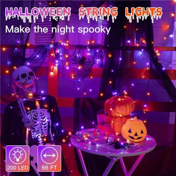 66FT 200 LED Halloween Lights, Orange + Purple Halloween Lights with 8 modes - Picture 2 of 7